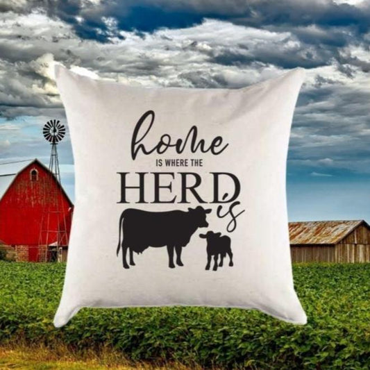 Canvas 'Home Is Where the Herd Is' Cow Pillow or Pillow Cover