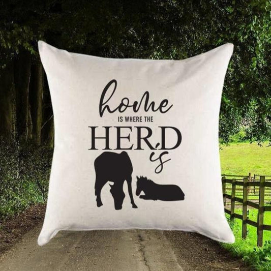 Canvas 'Home Is Where the Herd Is' Horse Pillow or Pillow Cover