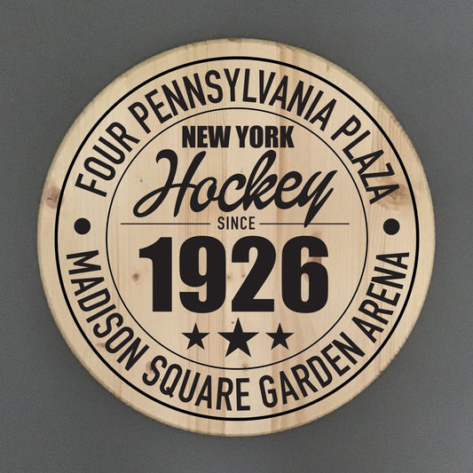New York Rangers Hockey | Madison Square Garden Arena Address Solid Pine Wood Sign