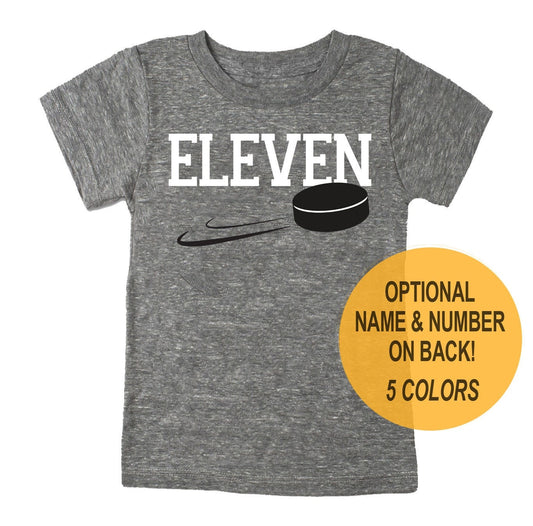 11th Birthday 'Eleven' Hockey Puck Tri Blend T-Shirt