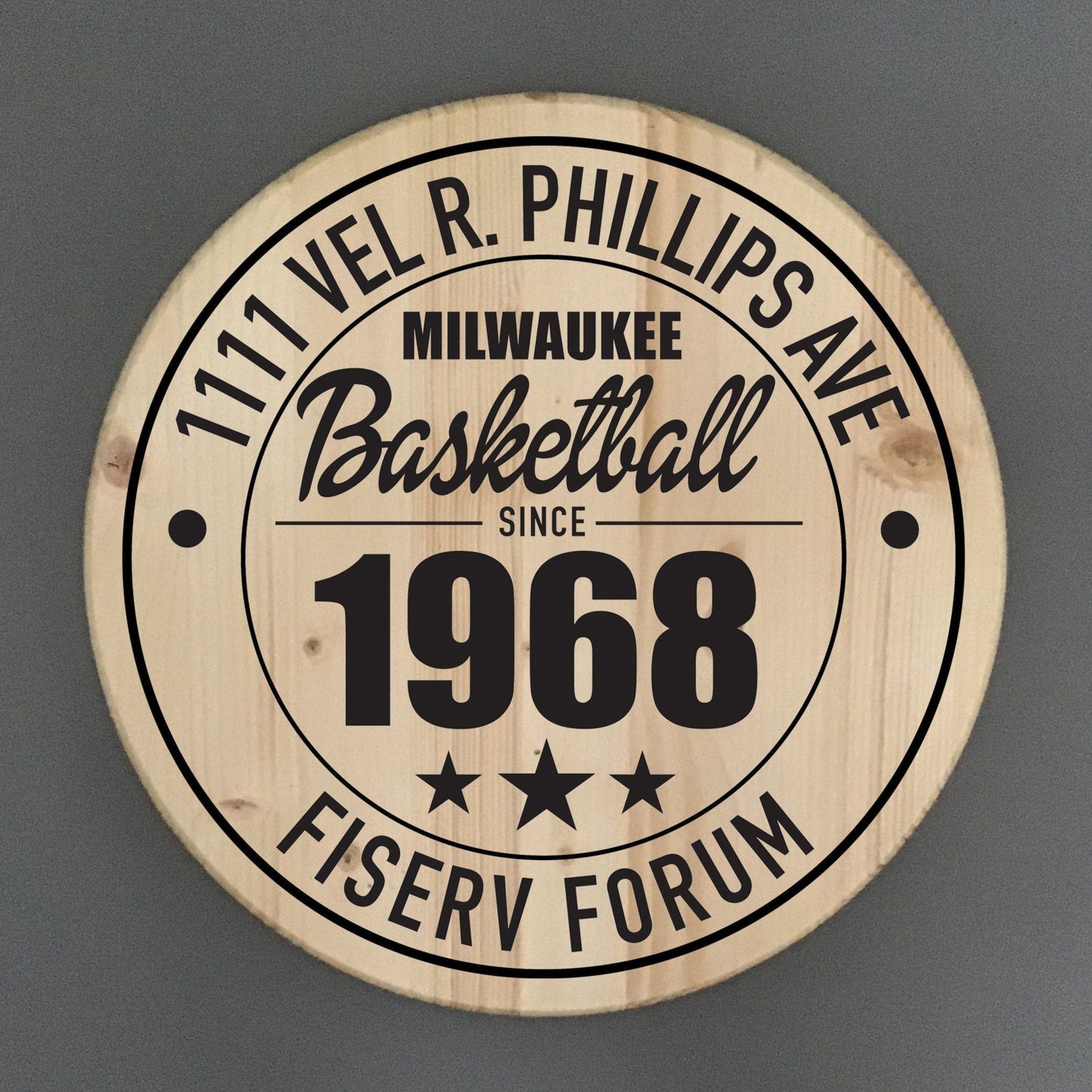 Milwaukee Bucks Basketball | Fiserv Forum Address Solid Pine Wood Sign