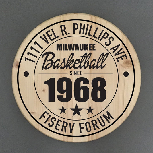 Milwaukee Bucks Basketball | Fiserv Forum Address Solid Pine Wood Sign