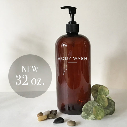 32 ounce Amber Plastic Body Wash Dispenser Bottle