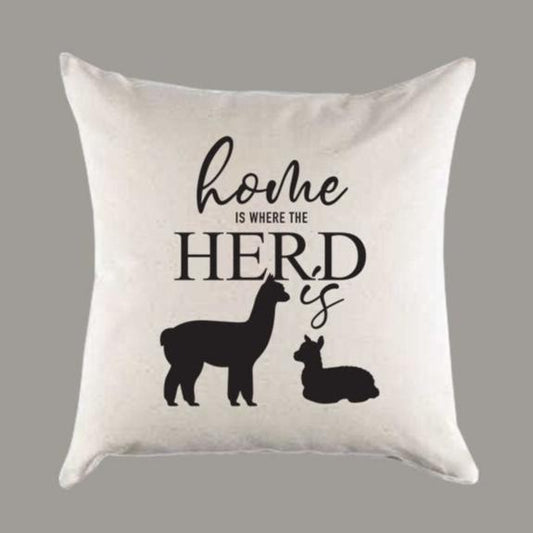 Alpaca 'Home Is Where the Herd Is' 16" or 18" Canvas Pillow or Pillow Cover