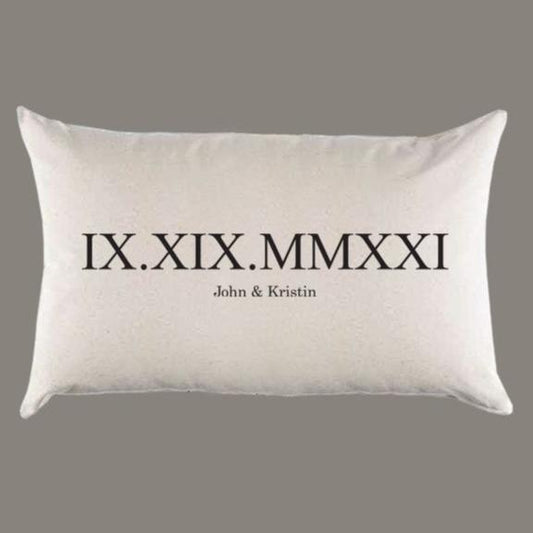 Personalized Roman Numeral Canvas Pillow or Pillow Cover