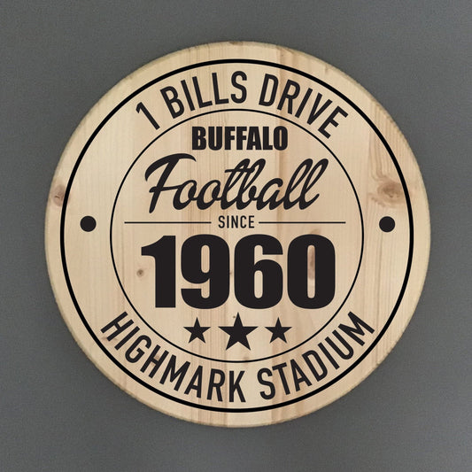 Buffalo Bills Football | Highmark Stadium Address Solid Pine Wood Sign