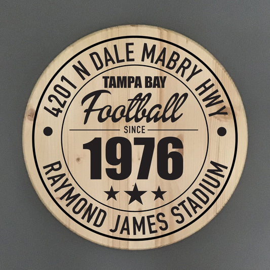 Tampa Bay Buccaneers Football | Raymond James Stadium Address Solid Pine Wood Sign