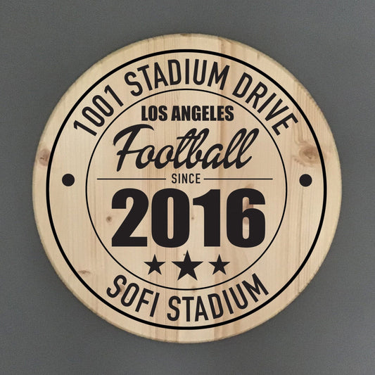 Los Angeles Rams Football | SoFi Stadium Address Solid Pine Wood Sign