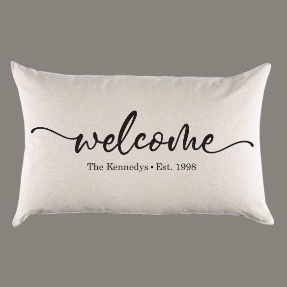 Personalized 'Welcome' Name Est. Year Canvas Pillow or Pillow Cover