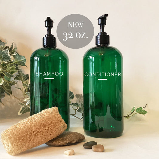 32 ounce Green Plastic Shampoo or Conditioner Dispenser Bottle