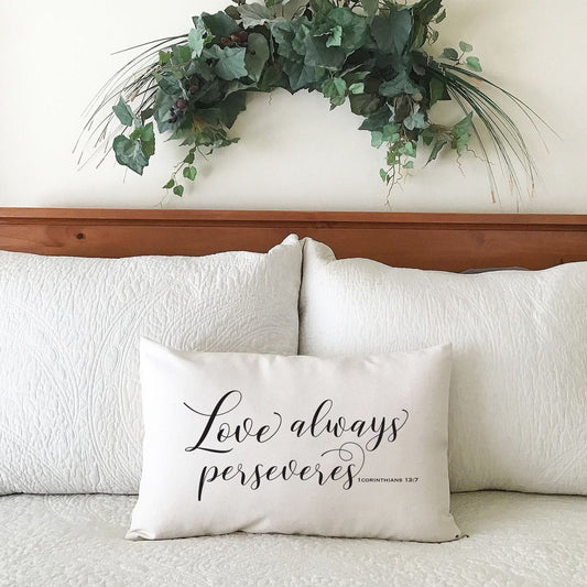 Love Always Perseveres 1 Corinthians 13:7 Verse 12"x20" Canvas Pillow or Cover