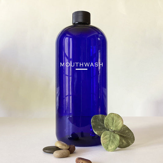 32 ounce Cobalt Blue Screw-on Top Plastic Mouthwash Bottle