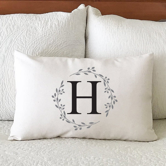 Wreath with Letter Personalized Rectangular Canvas Lumbar Pillow or Pillow Cover