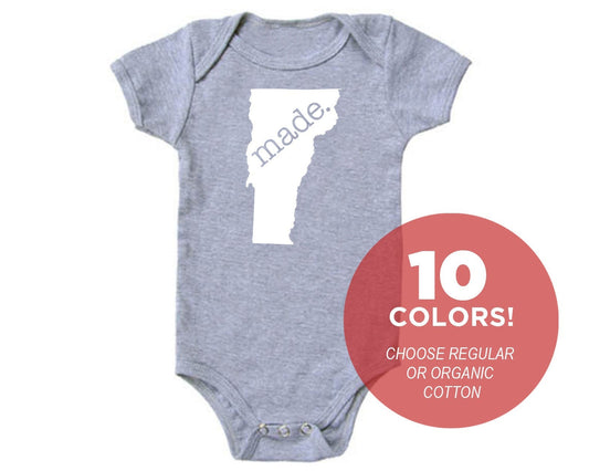 Vermont 'Made.' Cotton One Piece Bodysuit - Infant Girl and Boy Gift American Made Baby Clothing