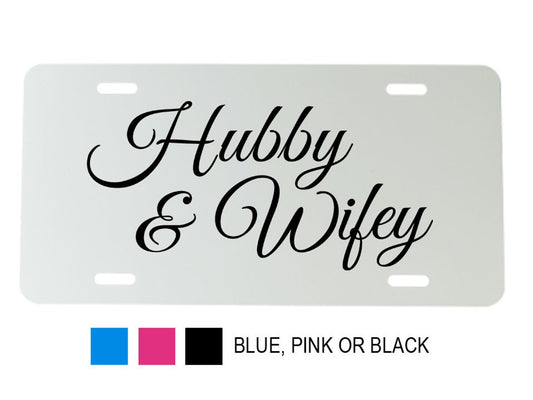 Hubby & Wifey Aluminum Mirrored License Plate - 6 inch x 12 inch - Car Plate - Just Married License Plate