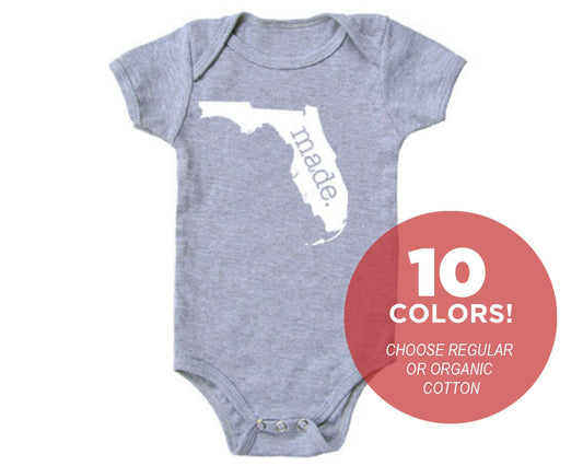 Florida 'Made.' Cotton One Piece Bodysuit - Infant Girl and Boy Gift American Made Baby Clothing
