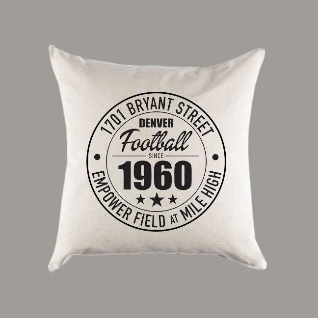 Denver Broncos Football | Empower Field at Mile High Address Canvas Pillow or Pillow Cover