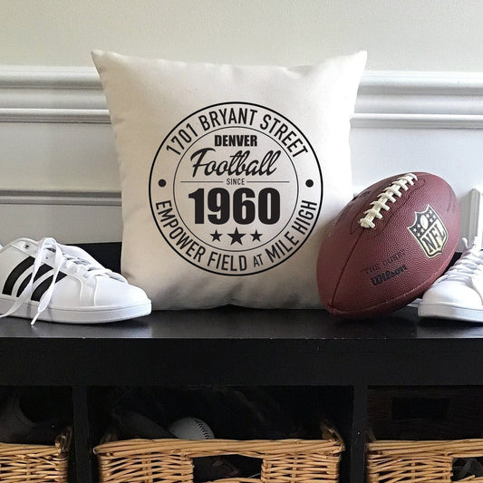 Denver Broncos Football | Empower Field at Mile High Address Canvas Pillow or Pillow Cover
