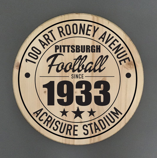 Pittsburg Steelers Football | Acrisure Stadium Address Solid Pine Wood Sign