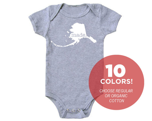 Alaska 'Made.' Cotton One Piece Bodysuit - Infant Girl and Boy Gift American Made Baby Clothing