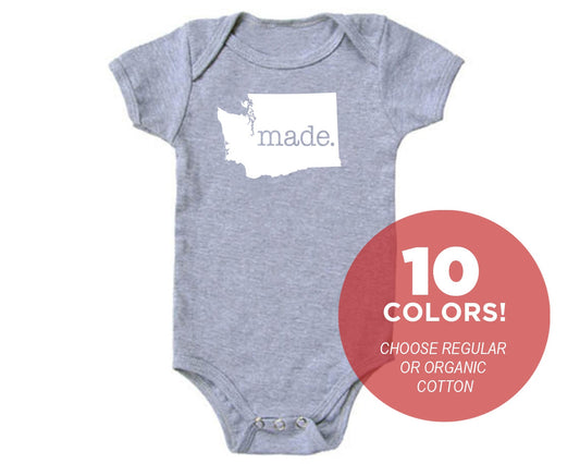 Washington 'Made.' Cotton One Piece Bodysuit - Infant Girl and Boy Gift American Made Baby Clothing