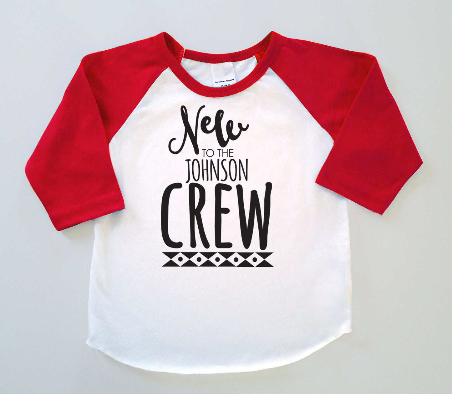 Personalized Infant 'New to the Family Crew' Baseball Jersey  -  Announcement, Baby Shower or New Baby Gift Poly Cotton Baseball Shirt