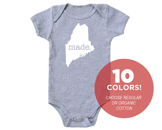 Maine 'Made.' Cotton One Piece Bodysuit - Infant Girl and Boy Gift American Made Baby Clothing