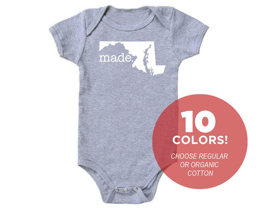Maryland 'Made.' Cotton One Piece Bodysuit - Infant Girl and Boy Gift American Made Baby Clothing