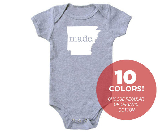 Arkansas 'Made.' Cotton One Piece Bodysuit - Infant Girl and Boy Gift American Made Baby Clothing