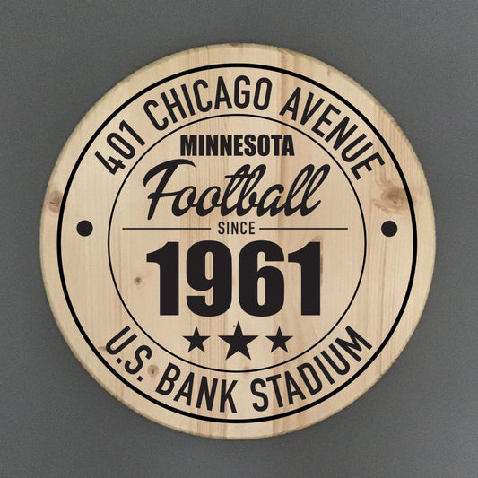 Minnesota Vikings Football | U.S. Bank Stadium Address Solid Pine Wood Sign