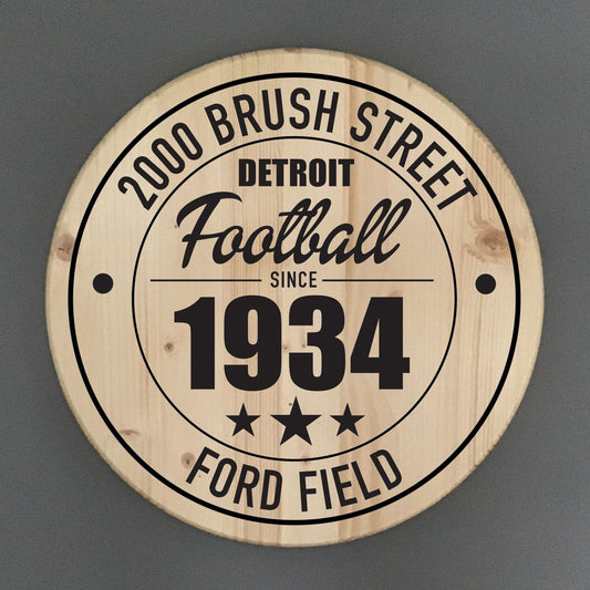 Detroit Lions Football | Ford Field Address Solid Pine Wood Sign
