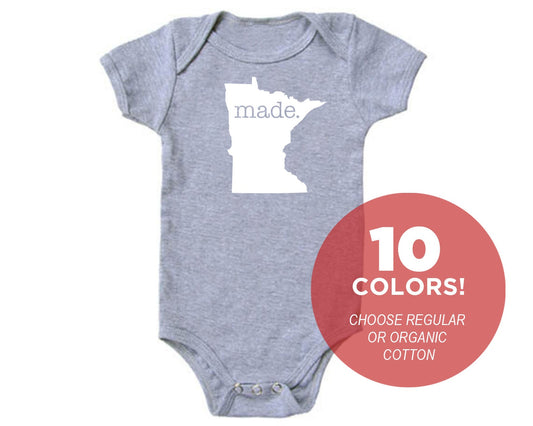 Minnesota 'Made.' Cotton One Piece Bodysuit - Infant Girl and Boy Gift American Made Baby Clothing