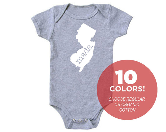 New Jersey 'Made.' Cotton One Piece Bodysuit - Infant Girl and Boy Gift American Made Baby Clothing