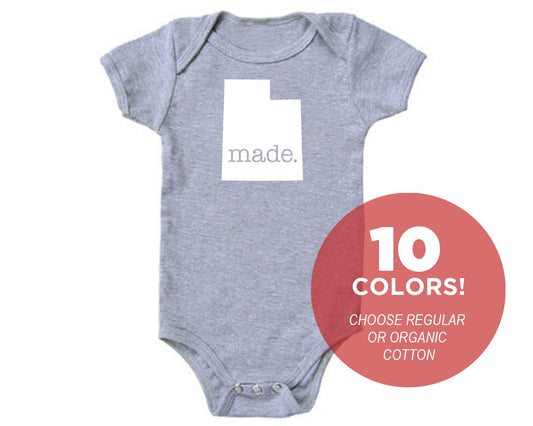Utah 'Made.' Cotton One Piece Bodysuit - Infant Girl and Boy Gift American Made Baby Clothing