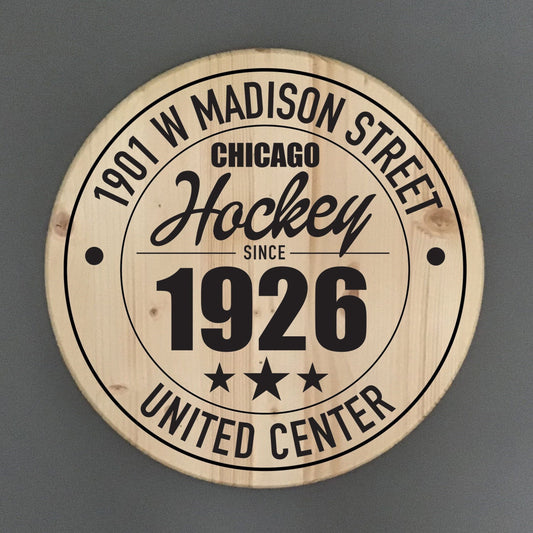 Chicago Blackhawks Hockey | United Center Address Solid Pine Wood Sign