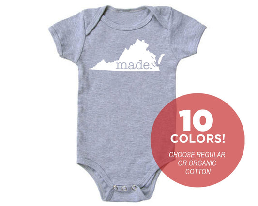 Virginia 'Made.' Cotton One Piece Bodysuit - Infant Girl and Boy Gift American Made Baby Clothing