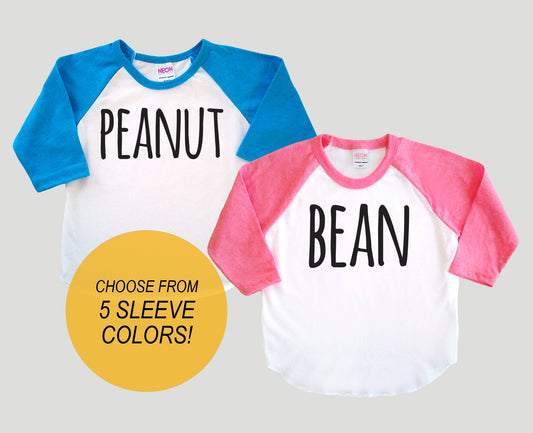 Infant 'Peanut' or 'Bean' Baseball Jersey  -  Baby Shower or New Baby Gift Poly Cotton 3/4 Sleeve Baseball Shirt
