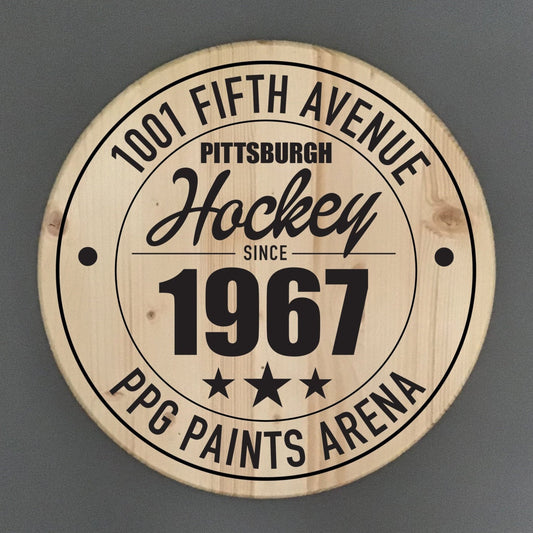 Pittsburgh Penguins Hockey | PPG Paints Arena Address Solid Pine Wood Sign