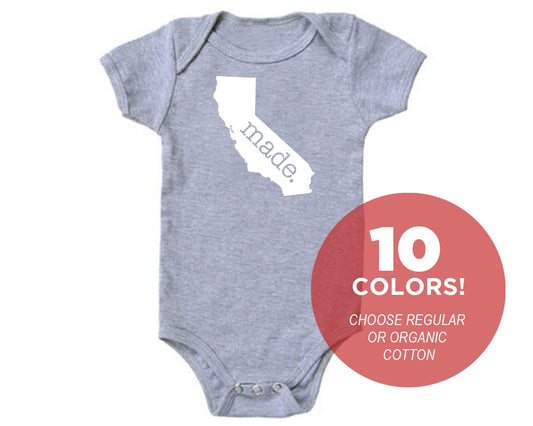 California 'Made.' Cotton One Piece Bodysuit - Infant Girl and Boy Gift American Made Baby Clothing