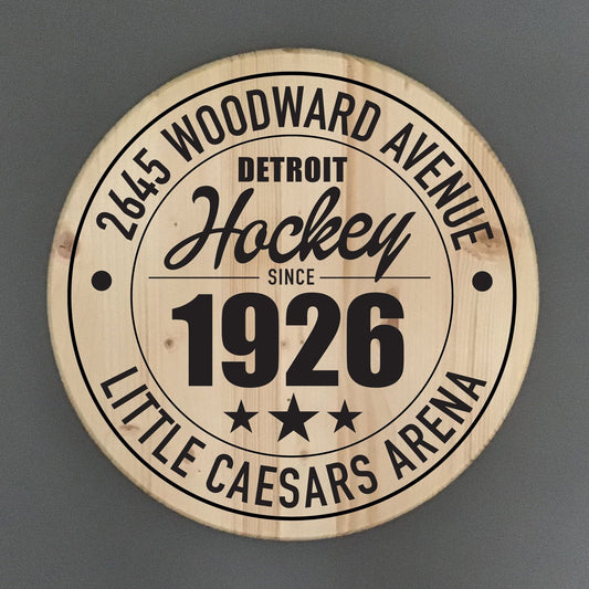 Detroit Red Wings Hockey | Little Caesars Arena Address Solid Pine Wood Sign