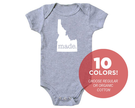 Idaho 'Made.' Cotton One Piece Bodysuit - Infant Girl and Boy Gift American Made Baby Clothing