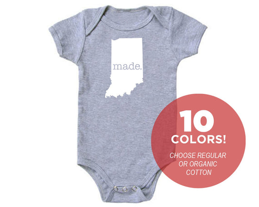 Indiana 'Made.' Cotton One Piece Bodysuit - Infant Girl and Boy Gift American Made Baby Clothing