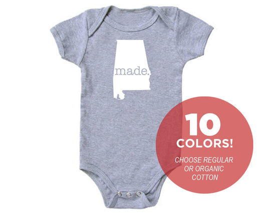 Alabama 'Made.' Cotton One Piece Bodysuit - Infant Girl and Boy Gift American Made Baby Clothing