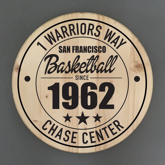 San Francisco Warriors Basketball | Chase Center Address Solid Pine Wood Sign
