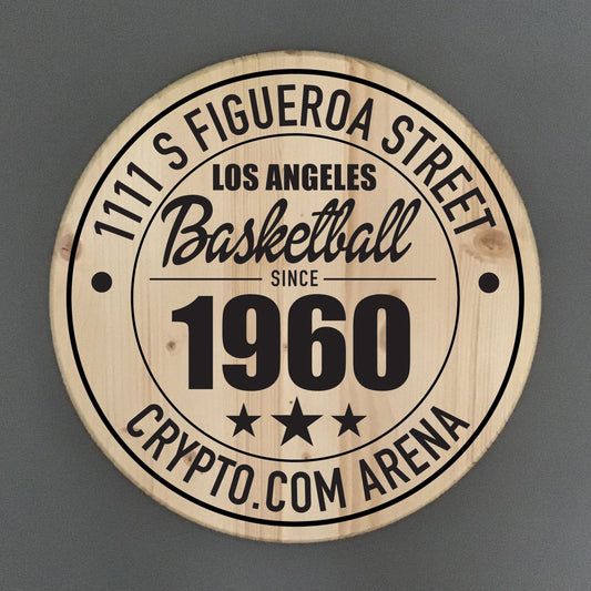 Los Angeles Lakers Basketball | Crypto-com Arena Address Solid Pine Wood Sign