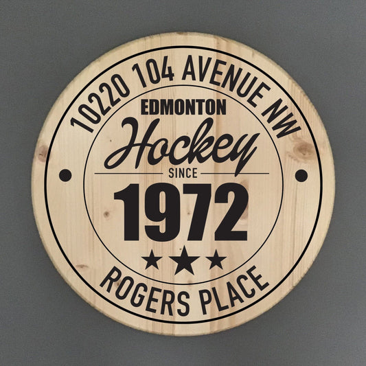 Edmonton Oilers Hockey | Rogers Place Address Solid Pine Wood Sign