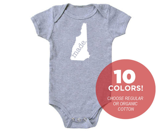 New Hampshire 'Made.' Cotton One Piece Bodysuit - Infant Girl and Boy Gift American Made Baby Clothing