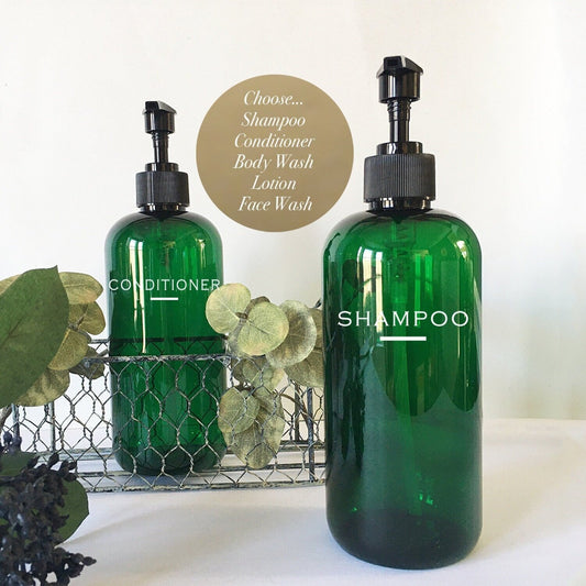 16 ounce Emerald Green Plastic Shampoo or Conditioner Dispenser Bottle