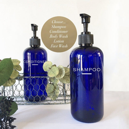 16 ounce Cobalt Blue Plastic Shampoo or Conditioner Dispenser Bottle