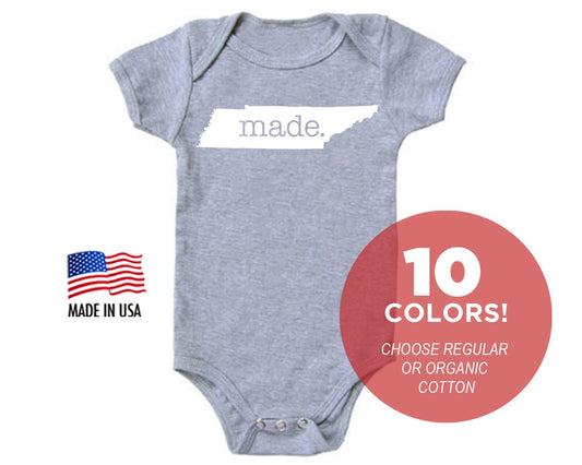 Tennessee 'Made.' Cotton One Piece Bodysuit - Infant Girl and Boy Gift American Made Baby Clothing